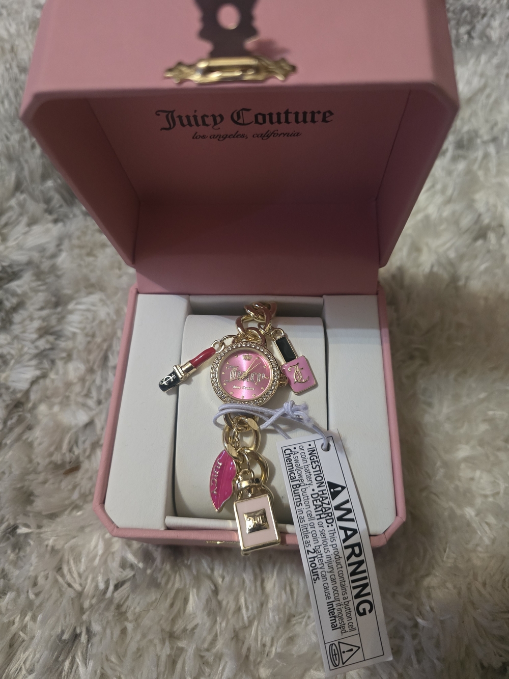Juicy Couture Pink and Gold Charm Bracelet Watch